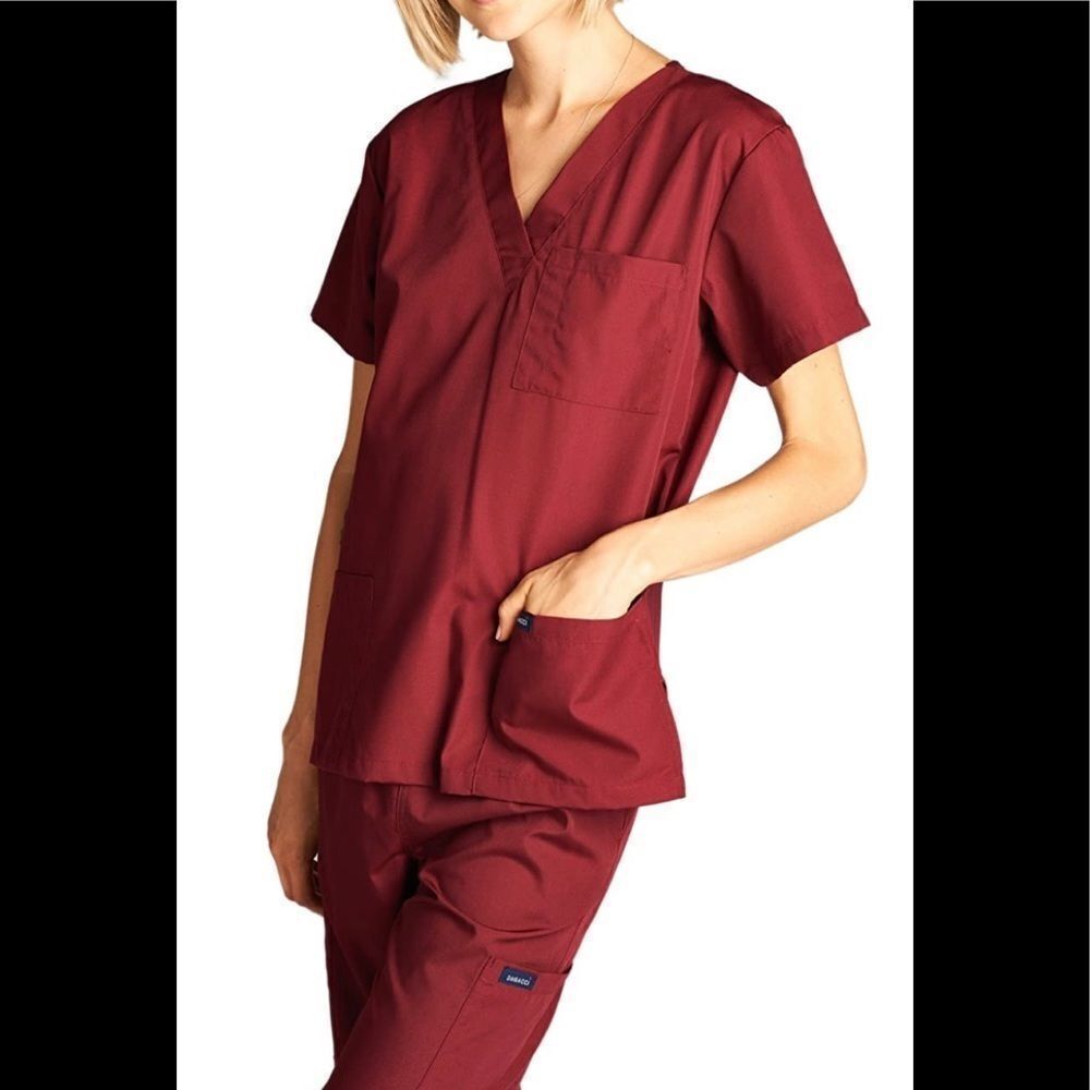 Dagacci Scrubs Medical Uniform (2pc) Unisex Scrubs Set Top and Pants XS Maroon‍‍